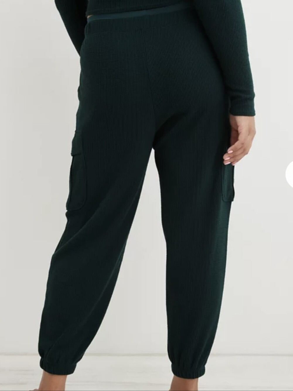 aerie Dark Green Waffle Knit Cargo Joggers - Picture 2 of 7